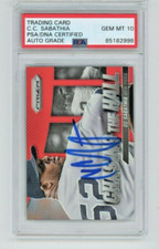 C.C. SABATHIA #/25 AUTO 10 PSA/DNA Red Prizm 2014 Prizm CHASING THE HALL Yankees