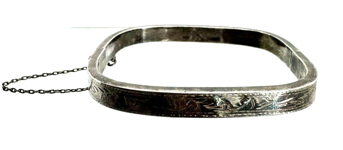 Solid Sterling Silver Square Hinged Bangle Cuff B… - image 4
