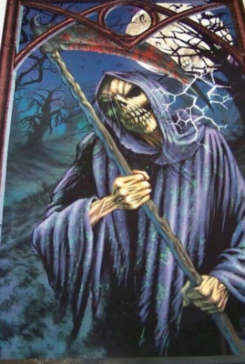 Gothic Creepy GRIM REAPER w/SICKLE Skull Wall Grabber Cling Halloween Decoration