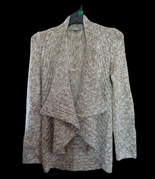 SIZE S WOMENS BROWN & WHITE KNITTED LONG SLEEVE SUZANNE GRAE CARDIGAN