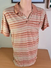 Scandia Woods Men's Polo Golf Shirt Medium Tangerine Striped Short Sleeve Cotton