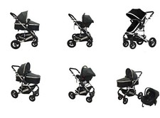 PASSEGGINO CARROZZINA TRIO 3in1 PIEGHEVOLE NERO CON OVETTO AUTO PER BAMBINI