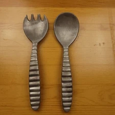 Vintage Cast Aluminum Salad Serving Set Spoon Fork 90s Modern 10.5 In