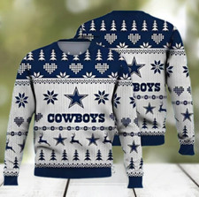 Cowboys Christmas Pattern Ugly Christmas Sweater Full Sizes XS-5XL
