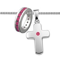 MäDchen Baby Taufe Schmuck Mit Zirkonia Taufring Rosa Und Kette Echt Silber 925