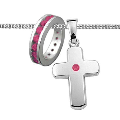 MäDchen Baby Taufe Schmuck Mit Zirkonia Taufring Rosa Und Kette Echt Silber 925-image