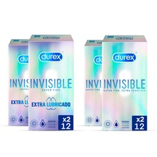 Durex Condones Invisible Extra Lubricado 2x12 + Durex Invisible Super Finos 2x1