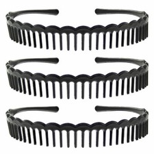 3 Strong Black Plastic Teeth Comb Hair Alice Headbands Alicebands School Sports 