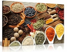 Rustic Aromatic Spices Bowls Restaurant Kitchen Canvas Wall Art Picture Print