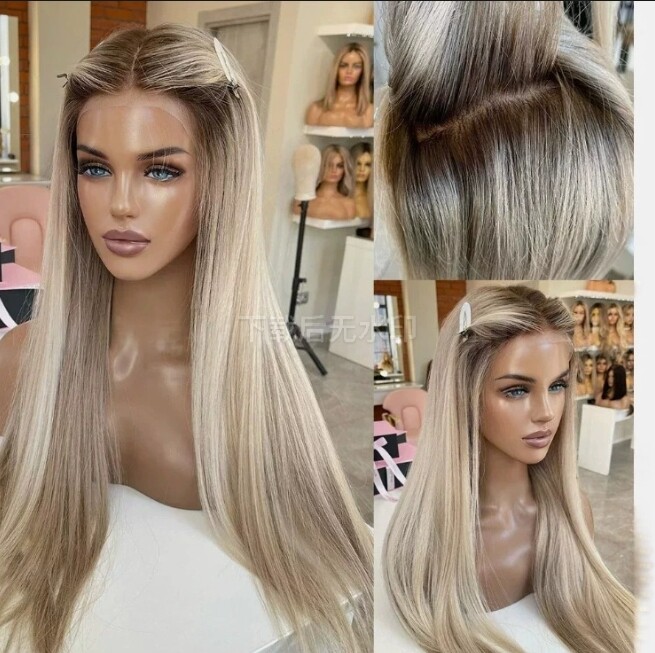 Ombre Blonde Straight Synthetic Lace Front Wig 24\