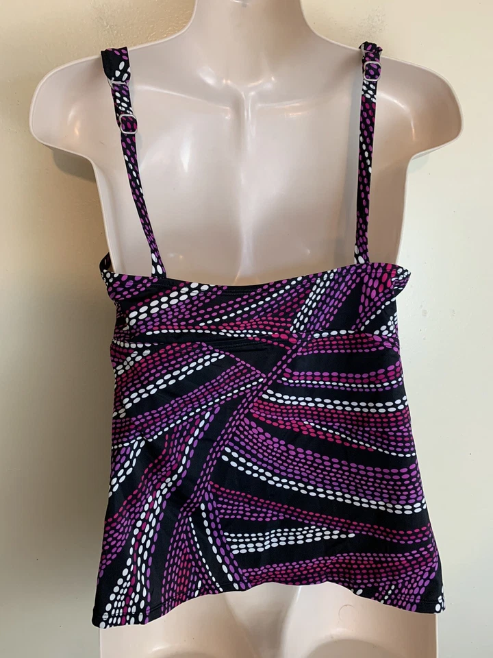 Sonoma Tankini Top Talla 10 Negro Púrpura Rosa Blanco Lunares Traje de Baño Foto 3 de 4
