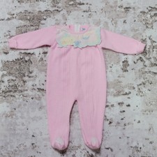 VTG Boutique Pink BABY Romper Grandmacore Knit Girl Cottage Embroider EUC
