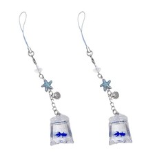 Tnyvm 2Pcs Blue Phone Charm Lanyard with Fish Bead Pendant, Bag Small 1,