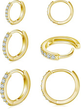 925 Sterling Silver Small Hoop Earrings Cubic Zirconia Huggie Hoop Earrings, 3 P