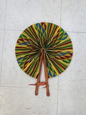 AFRICA Multi Color Kente Folding FAN Leather Handles PortableFan .