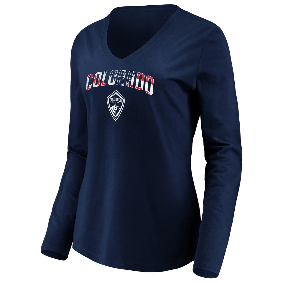 Women's Navy Colorado Rapids Banner Wave Long Sleeve V-Neck T-Shirt - Image 2 of 3