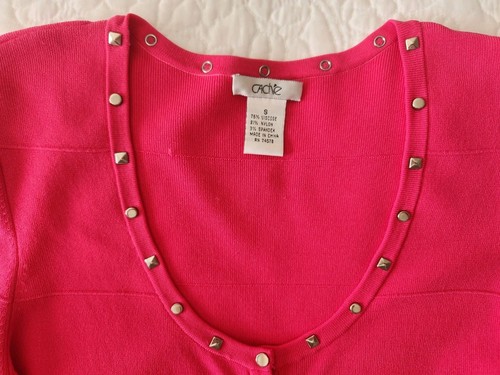 CACHE Ladies S Snap Front Cardigan Hot Pink With Silver Studs - Picture 2 of 8