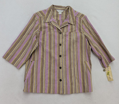Allison Daley Women's Top Size 14 Purple Brown Striped 3/4 Sleeve NEW