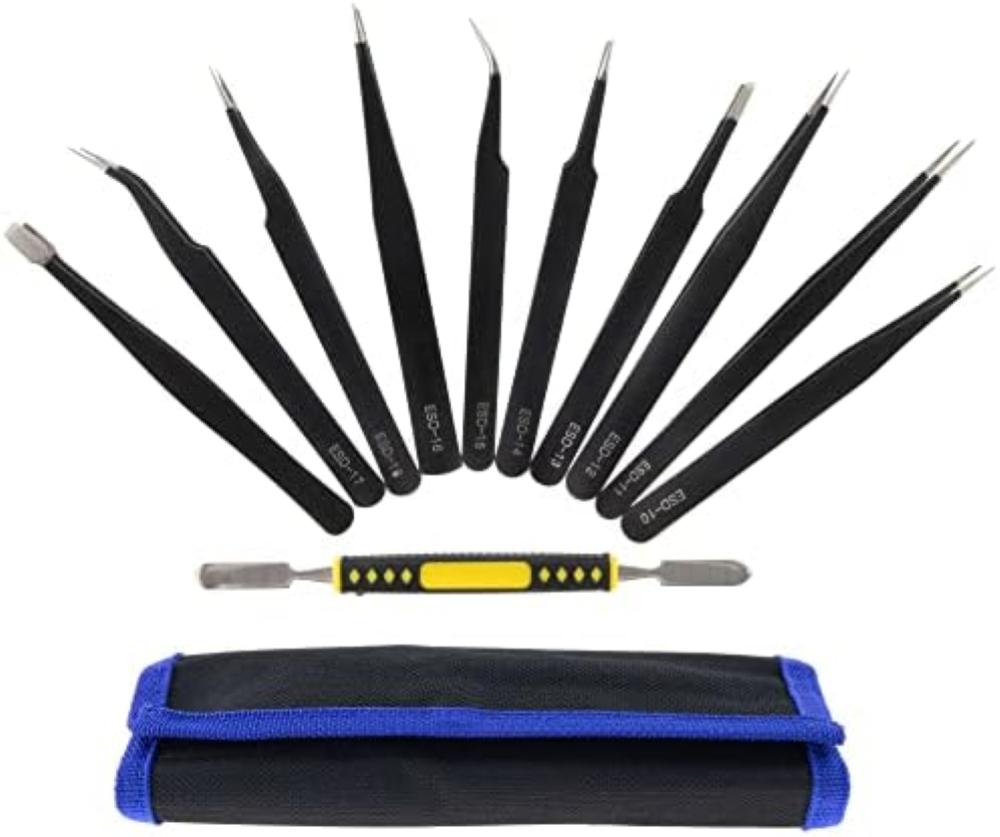 SeKi ESD - Set di 10 pinzette di precisione, antistatiche per elettronica, mecca