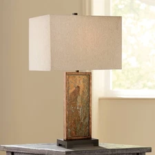 Modern Table Lamp Natural Slate White Shade for Living Room Bedroom Bedside