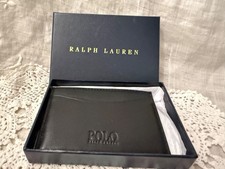 Polo Ralph Lauren Black Leather Card Holder Wallet Slim Minimalist w/ Box