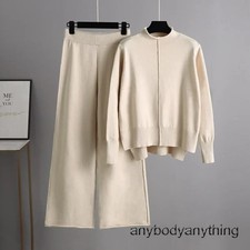 Women Sweater Wide-leg Pants Suit Two Piece Set Knitwear Sweater Tracksuits Tops