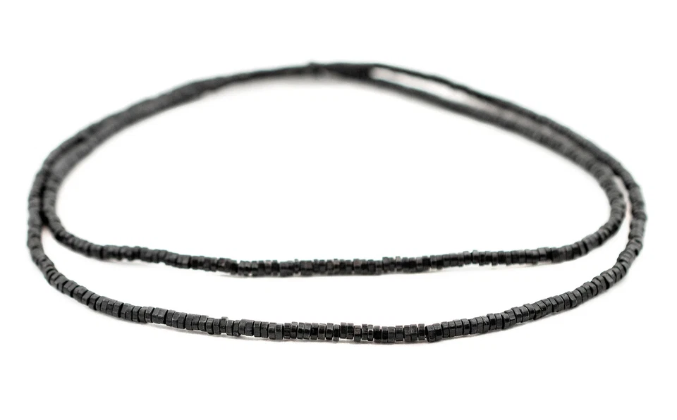 Faceted Midnight Black Triangle Heishi Beads 2.5mm Brass 24 Inch Strand - Image 3 of 4