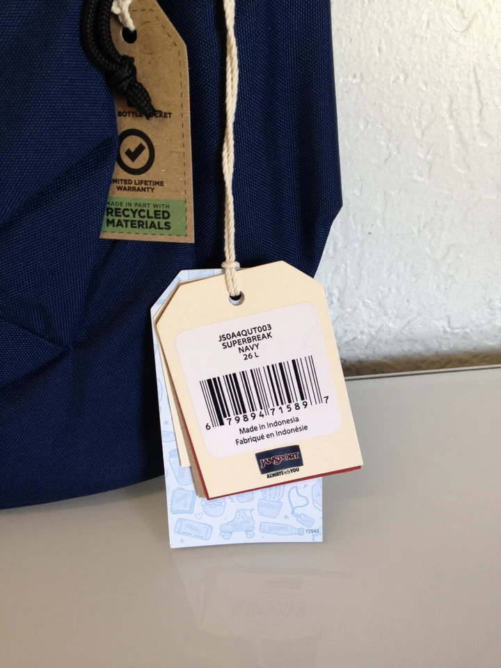 JanSport SuperBreak 背包 26L 升 - 海军蓝 — 第 3/4 张图片