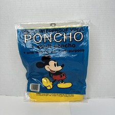 Vintage NEW Disney World Mickey Mouse Rain Poncho Adult One Size YELLOW