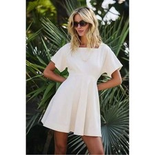 Free People Free-Est Breezy Chic Short Sleeve Mini Dress Wet Plaster Cream White
