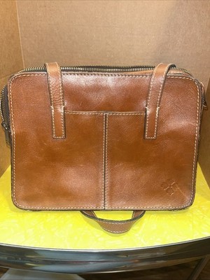 Patricia Nash Shoulder Bag Tote Italy Leather Double Strap Top Zip Carmel Brown