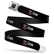  Seatbelt Belt - 1969 Camaro Z/28 Emblem Black/Silvers/Red - 1.5" Wide - 32-52 