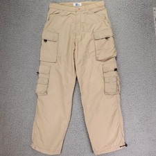 VTG Arizona Parachute Cargo Pants Mens 34 Fit33 Tan Baggy Y2K Rave Skate