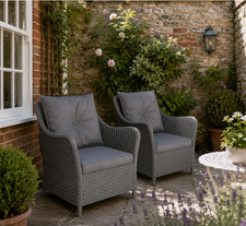 Image of Rattan Wicker Garden Chairs Outdoor Patio Set 2 Bistro Grey Cushion Armchairs