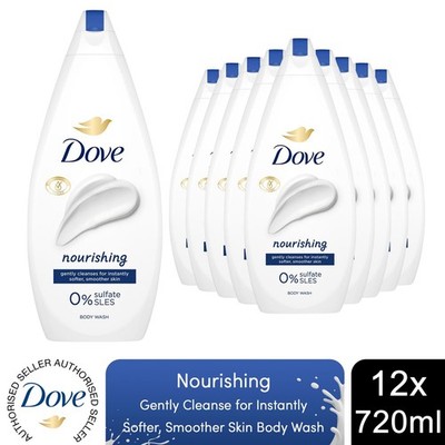 Dove Body Wash 0 % Sulfat SLES pflegende Feuchtigkeit weiche glatte Haut 720 ml, 12 Stück