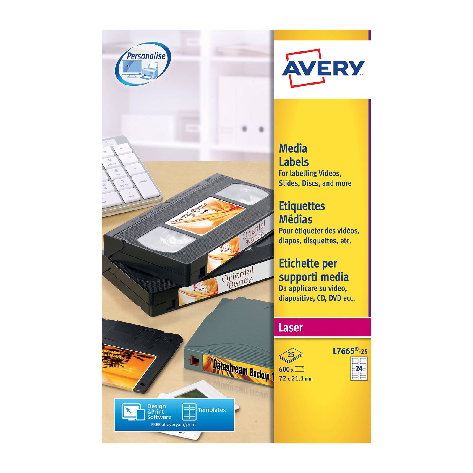 Avery White 72 x 21.2 mm Self Adhesive Laser Media Labels - 24 Per Page - 25 She