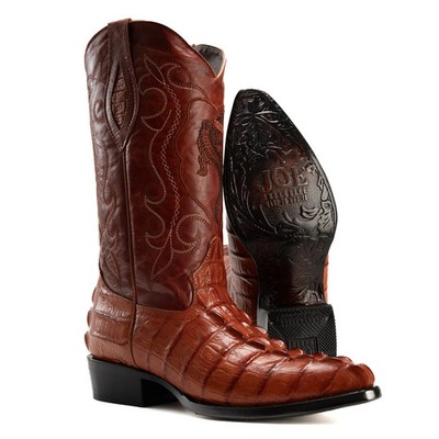Men s Genuine Leather Exotic Alligator Print J-Toe Cowboy Western Boots - Cognac