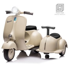 Licensed Vespa Kids Ride On Car Motorcycle w/ Side Car Light, 2 Seater Toy Car