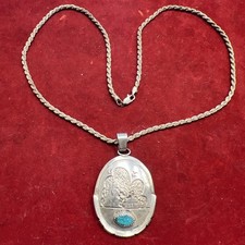 Native American Signed .925 Silver  Stone & Turquoise Pendant & Rope Chain 36.3g