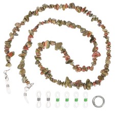 Natural Stone Chip Beaded Eyeglass Chain for Women, 28 Inch Green-Red