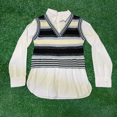 Elan Simone Blue Sweater Vest Shirt Multi Small