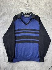VTG Shenandoah Vneck Collared Striped Long Sleeve USA Made Knit Sweater Large