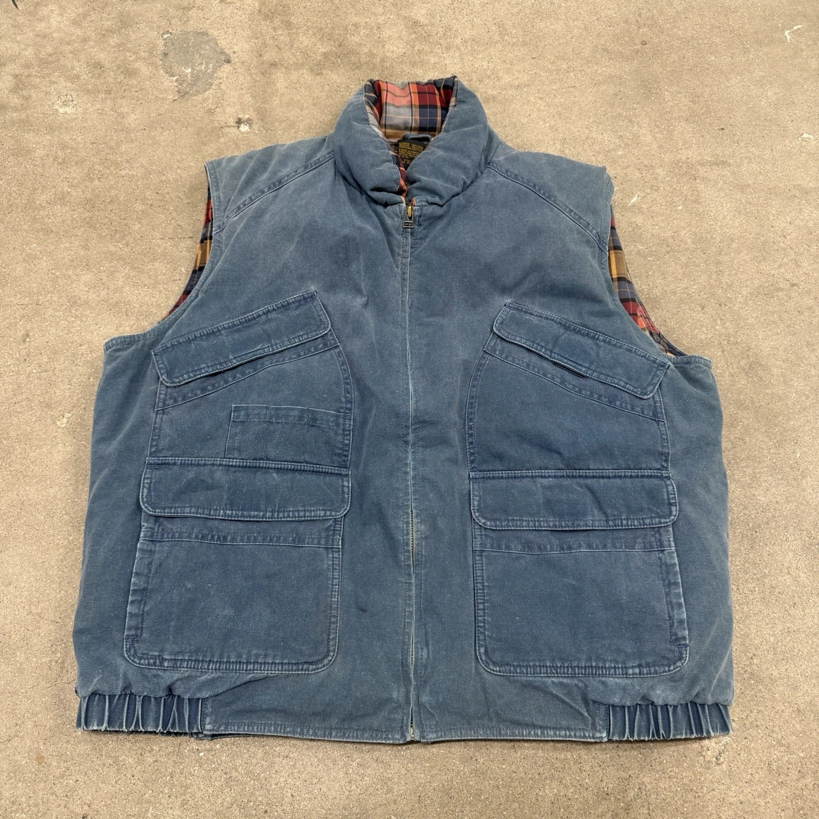 VINTAGE EDDIE BAUER CANVAS GOOSE DOWN PUFFER VEST OUTDOORS BLUE XL FLANNEL LINED