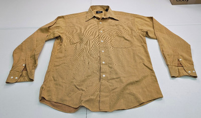 BOSS Hugo Boss Shirt Men 16 34/35 Large Gold Mustard Textured Long Sleeve Cotton