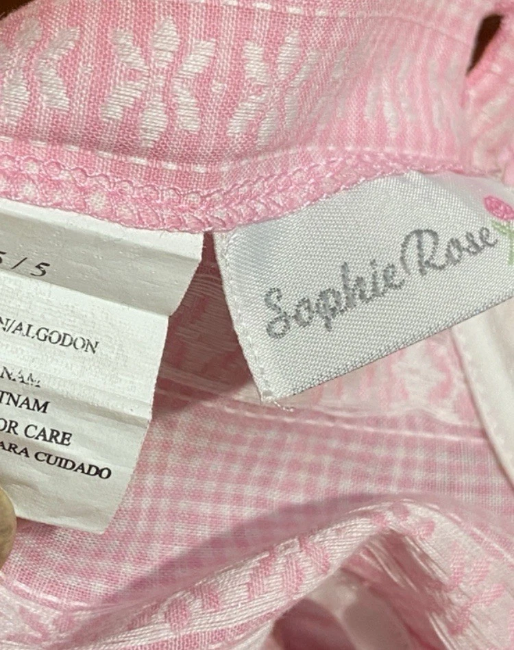 СОФИ РОЗА SZ5 ДЕВОЧЕК РОЗОВЫЙ GINGHAM ПЛАТЬЕ W/ПИТЕР ПЭН ВОРОТНИК ~ ГАЛСТУКИ БАНТ N НАЗАД - Изображение 4 из 4