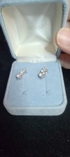 925 Sterling Silver CZ Three Stone Drop Earri...
