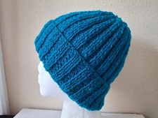 Hand knitted elegant and warm 100 natural wool beanie/hat, teal
