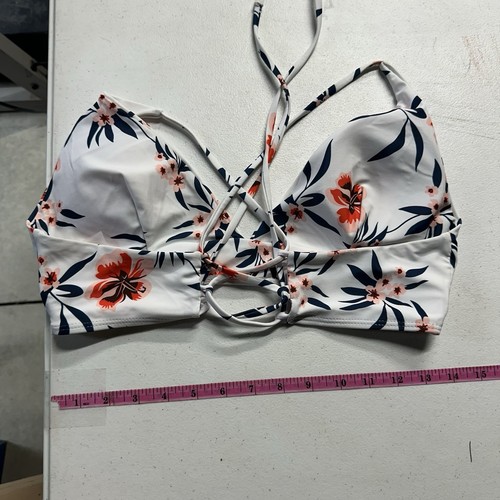 Shein Women's Bikini L Racerback Top M Cheeky Bottom White Teal Floral - Picture 10 of 11