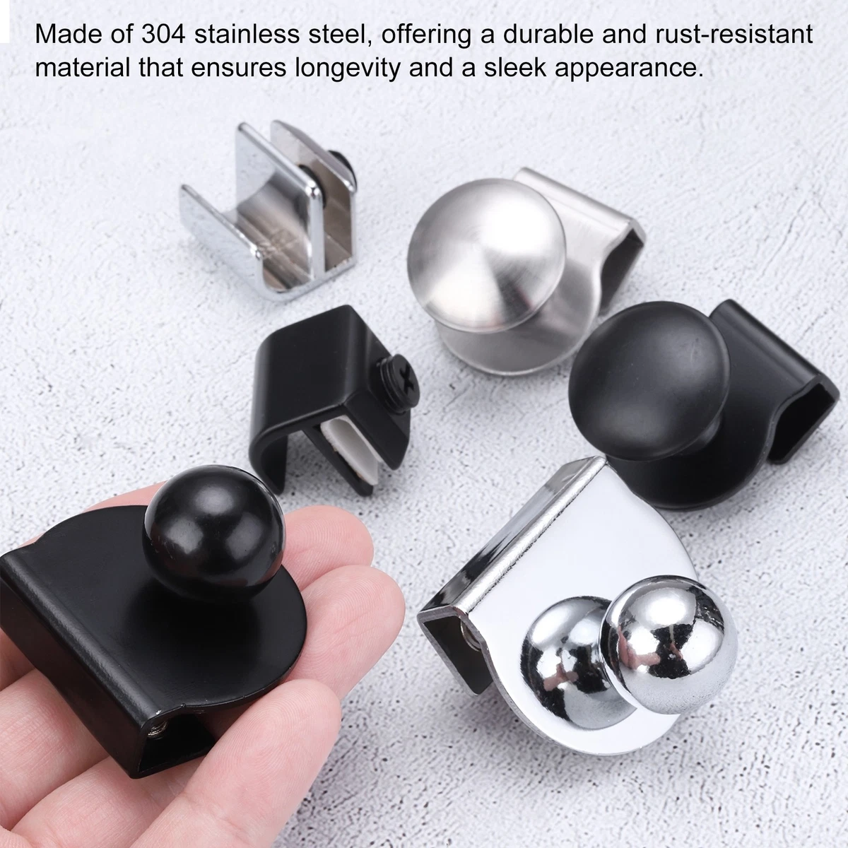 2pcs Glass Door Pull Handles, Zinc Alloy Door Clips Pull Handles Black