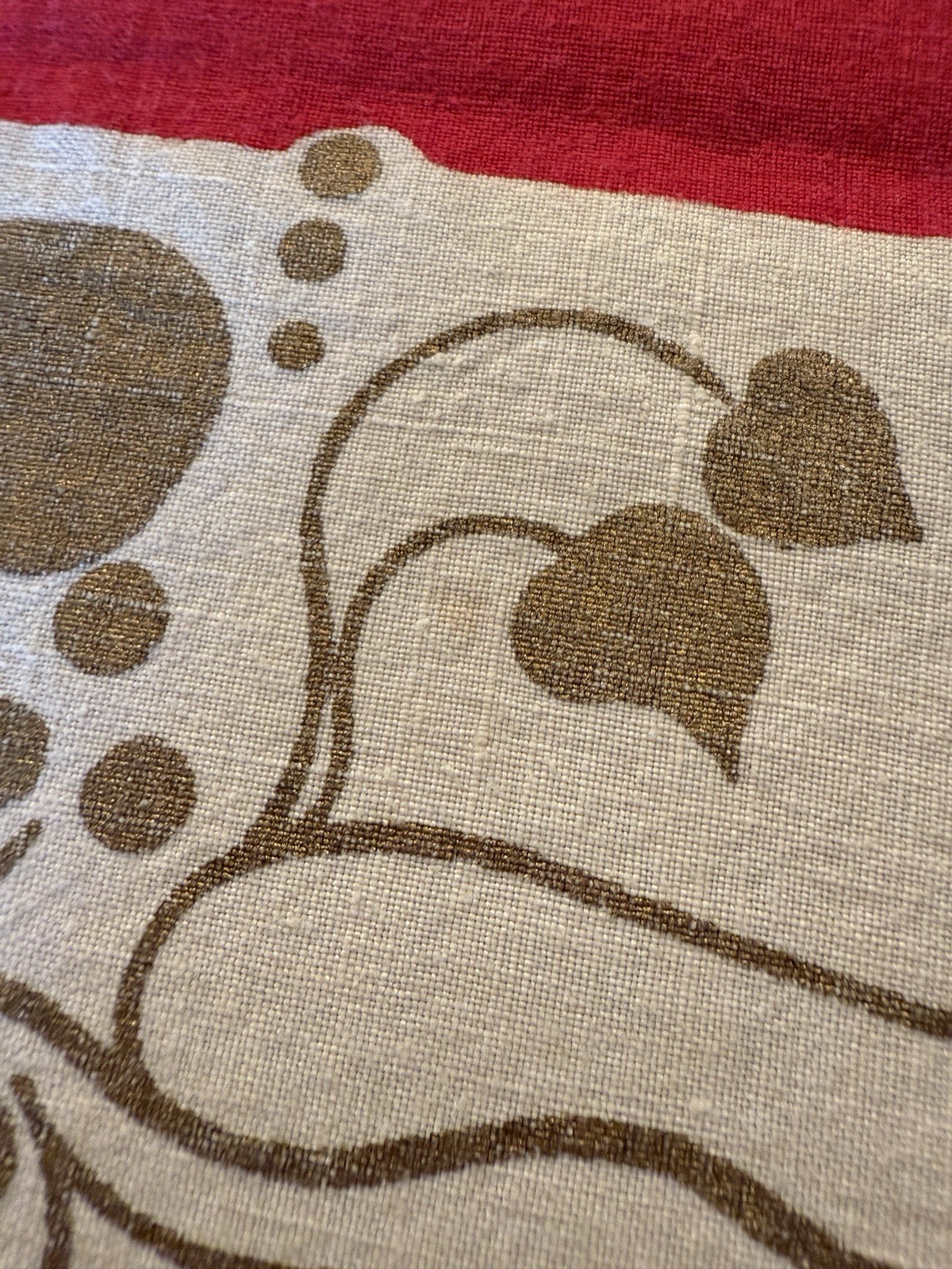 Vintage 70's Red & Gold Linen Tablecloth